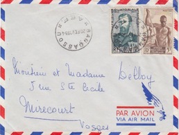 AEF Lettre Par Avion De Bangassou Pour Mirecourt Affranchie à 15F (5F + 10F) Le 20 Fev 54 - Lettres & Documents