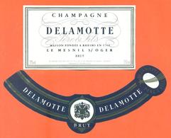étiquette + Collerette De Champagne Brut Delamotte à Le Mesnil Sur Oger - 75 Cl - Champagne