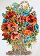 Grande Chromo Image Découpis Fleurs Bouquet De Coquelicots Bleuets Gaufré - Blumen