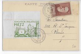 1938 - VIGNETTE De L'EXPO PHILATELIQUE De METZ (MOSELLE) Sur CARTE Avec OBLITERATION TEMPORAIRE => PARIS - Filatelistische Tentoonstellingen