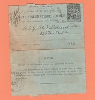 CARTE PNEUMATIQUE FERMEE PARIS 50c DATE 029 - Pneumatici