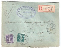 COMBLES Somme Lettre Recommandée Avec AR Etiquette Reco Annotée Semeuse 35c Violet 5c Bleu Yv 142 137 Ob 20 1 1912 - Covers & Documents