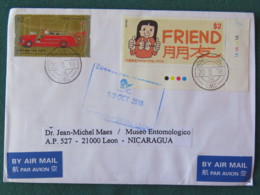 Hong Kong 2018 Cover To Nicaragua - Friend (braille Written) - Firemen Truck - Cartas & Documentos