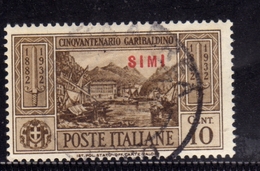 COLONIE ITALIANE: EGEO 1932 SIMI GARIBALDI CENT. 10c CENTESIMI USATO USED OBLITERE' - Egeo (Simi)