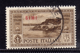 COLONIE ITALIANE: EGEO 1932 SIMI GARIBALDI LIRE 1,75 + 25c USATO USED OBLITERE' - Egeo (Simi)