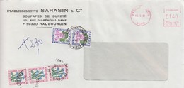 Lettre Taxée, 1981, Affranchie HAUBOURDIN NORD 1,40 Fr  , Taxe 2,30 Fr,  5 Timbres FLEURS / 6000 - 1960-.... Cartas & Documentos