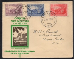 AUSTRALIE - AUSTRALIA - MELBOURNE / 1-10-1937 SERIE COMPLETE SUR ENVELOPPE FDC RARE (ref LE2832) - Lettres & Documents