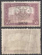 1919 Roman Occupation - Hungary - Cluj Napoca / Kolozsvár / Klausenburg  - Pairlament - Overprint 50f BANI MI 37 I - Transilvania