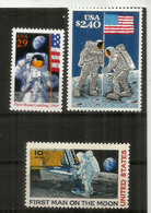 USA. First Moon  Landing. 3 Timbres Neufs ** Inclus Haute Faciale $ 2,40 - North  America