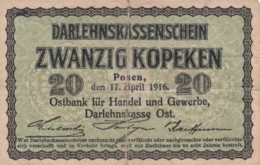 Germany #R120 20 Kopeks1916 Darlehnskassenschein Banknote Currency - 1. WK