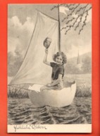 EBH-27  Fröhliche Ostern. Enfant Dans Une Barque Oeuf à Voile Latine.  Circulé 1907 - Ostern