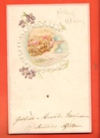 EBH-30  Fröhliche Ostern. Ange Et Violettes. Relief, Geprägt. Pionier. Circulé En 1911. Cachet Linéaire - Ostern