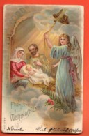 EBH-36 Fröhliche Weihnachten, Joyeux Noël Ange Et Enfant Jésus Avec Marie Et Joseph. Circulé 1904 - Autres & Non Classés