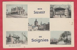 Soignies - Bon Souvenir De ... Carte 5 Vues -1909 ( Voir Verso ) - Soignies