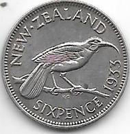 *new Zealand  6 Pence 1933 Km 2  Xf++ Catalog Val  Xf+ =60,00$ - Neuseeland