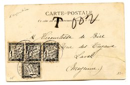 France - Taxe N°10 (x4) Sur Carte Postale D'Argentine (TP N°115), 1904 - (B1238) - 1849-1876: Periodo Classico