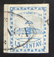 Argentina, Fragmento Confederación GJ 3 15c. Azul Usado Franca Santa Fé Negro L7181 - Usados