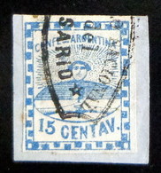 Argentina, Fragmento Confederación GJ 3 15c. Azul Usado Matasello Biconcavo Rosario L7180 - Oblitérés