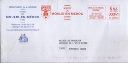 EMA Rouge Moulis En Médoc 24-02-03 "Mairie De ....... - EMA ( Maquina De Huellas A Franquear)