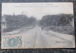 Cote D'ivoire  Abidjean Terrassement Chemin De Fer  Cpa Timbrée - Côte-d'Ivoire