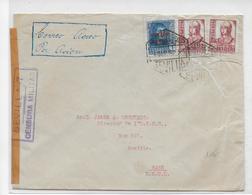 ESPAGNE - 1938 - ENVELOPPE Par AVION De SEVILLA Avec VIGNETTE PRO-SEVILLA AU DOS + CENSURE => SEATTLE (USA) - Storia Postale