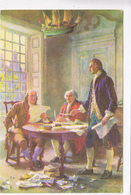 WRITING THE DECLARATION OF INDEPENDENCE 1776, Jefferson, Adams, Franklin, In Conference, Unused Postcard [22495] - Presidentes