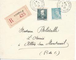 50c Mercure Turquoise N°538 + Massenet N° 545 Tarif 4.50F RECOMMANDE ALBERTVILLE 13 2 1943 - Sonstige & Ohne Zuordnung