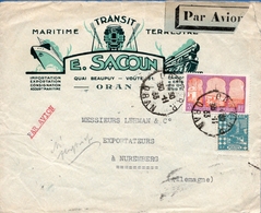 Algerie 1931 Lettre Par Avion Avec 3 Fr. Moustapha Superieure + 25 C Mosque Cancelled Oran 30-11 33 à L' Allemagne - Covers & Documents
