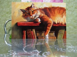 Red Cat On The Bookshelf Art Modern Russian Postcard - Chats