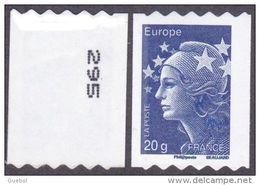 France Adhésif ** N°  600 - Marianne De Beaujard - Roulette De 20 Grammes Europe (bleu) N° Verso à Droite - Ungebraucht