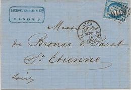 LETTRE AFFRANCHIE N° 60 OBLITERE LOSANGE GROS CHIFFRES 6316 -LYON LES TERREAUX 1874 - 1849-1876: Classic Period