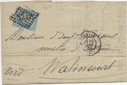 LETTRE AFFRANCHIE N° 60 OBLITEREE LOSANGE GROS CHIFFRES -3218-ROUBAIX-1872 - 1849-1876: Classic Period