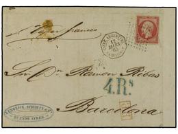 ARGENTINA. Sc.24. 1865 (March 12). Entire Letter From BUENOS AIRES To BARCELONA Franked By France 1862 80 C. Crossed By  - Other & Unclassified