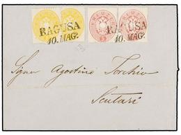 AUSTRIA. Mi.24, 26. 1864 (May 10). CROATIA. Cover To SCUTARI Franked By Scarce Usage Of 1863 Perf. 14 2kr. Yellow (2) An - Other & Unclassified