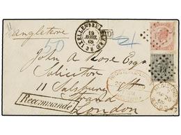 BELGICA. Of.17, 20. 1869. BRUXELLES To LONDON. Envelope Franked With 10 Cts. Grey And 40 Cts. Rose Stamps Tied By 61 Gri - Other & Unclassified