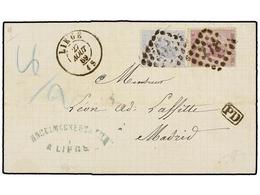 BELGICA. Of.18, 21. 1869. LIEGE To MADRID (Spain). Folded Letter Franked With 20 Cts. Blue And 1 Fr. Lilac Stamps, Tied  - Other & Unclassified