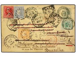 BELGICA. 1892. BRUSELAS To NETHERLAND INDIES, Redirected To USA And Returned To Belgium. Rare Combination Franking Belgi - Other & Unclassified