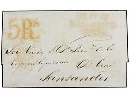 CUBA. 1854 (21 Marzo). MATANZAS (Cuba) A SANTANDER. Marca ISLAS DE/BARLOVENTO Y CORUÑA, Ambas En Rojo Y Porte De 5Rs. Pi - Other & Unclassified