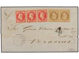 CUBA. 1870. LA HABANA A VERACRUZ. Envuelta Franqueada Con Sellos Franceses De 30 Cts. Castaño (2) Y Tira De Tres Del 80  - Other & Unclassified