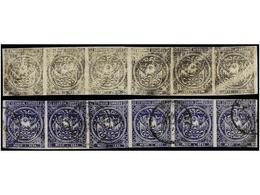 ° ECUADOR. Sc.2 (6). 1865. 1/2 Real Azul. PAPEL DELGADO ACEITOSO. Tira De Seis Impresión Transparentada Al Dorso. Espect - Other & Unclassified