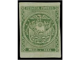 (*) ECUADOR. Sc.2. 1865. 1/2 Real Verde PRUEBA DE COLOR Sobre Papel Azulado. EXCEPCIONAL Y única Conocida. Ex. Col. Long - Other & Unclassified