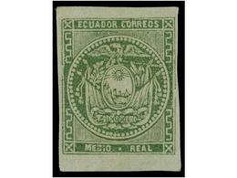 (*) ECUADOR. Sc.2. 1865. 1/2 Real Verde PRUEBA DE COLOR Sobre Papel Azulado. EXCEPCIONAL Y única Conocida. Ex. Col. Long - Otros & Sin Clasificación