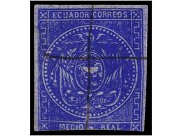 ° ECUADOR. Sc.2a. 1872. 1 Real Azul Sobre PAPEL AZULADO Fino Y Muy Delgado Correspondiente A Las últimas Tiradas Realiza - Other & Unclassified