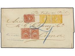 ECUADOR. Sc.1 (2), 6 (3). 1870. GUAYAQUIL A LIMA. 1 Real Amarillo, Pareja Y 4 Reales Castaño Rojo Sello Y Pareja. Mat. F - Otros & Sin Clasificación