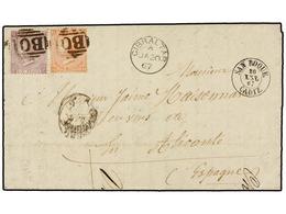 EGIPTO. 1867. ALEXANDRIA To ALICANTE (Spain). GB. 4d. And 6d. Tied By BO1 Numerals And ALEXANDRIA Cds. Sent Via Gibralta - Other & Unclassified