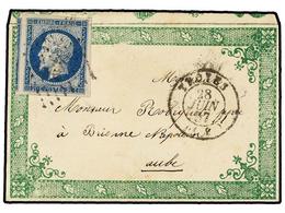 FRANCIA. 1867. TROYES A AUBE. 20 Cts. Azul Sobre Pequeño Sobre Ornamentado En Color Verde. MAGNÍFICO. - Other & Unclassified