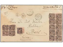 FRANCIA. Yv.97 (15). 1897. PARÍS A BASEL (Suiza). 25 Cts. Negro S. Rosa, Sello, Bloque De Cuatro Y Bloque De Diez. Carta - Other & Unclassified