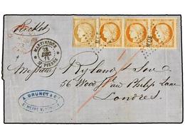 MARTINICA. 1873. ST. PIERRE To LONDON Via British Packet Bearing 15 Cts. Bister And Three 40 Cts. Orange Stamps (short M - Other & Unclassified