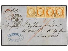 MARTINICA. 1873. ST. PIERRE To LONDON Via British Packet Bearing 15 Cts. Bister And Three 40 Cts. Orange Stamps (short M - Andere & Zonder Classificatie