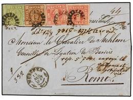 ALEMANIA ANTIGUOS ESTADOS: BAVIERA. Mi.3Ia, 4II2, 5dIII. 1857. MUNCHEN A ROMA (Italia). 1 Kr. Rosa (2), 6 Kr. Marrón Y 9 - Sonstige & Ohne Zuordnung